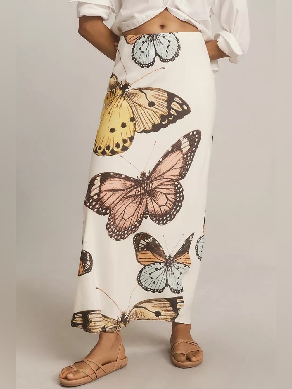 Anthropologie Tilda white butterfly maxi slip skirt